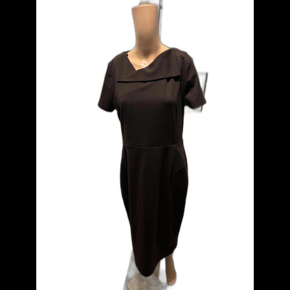 Plus Shapley Elegant Short Sleeve Brown Dress - Mary Krafts Chic SZ 14